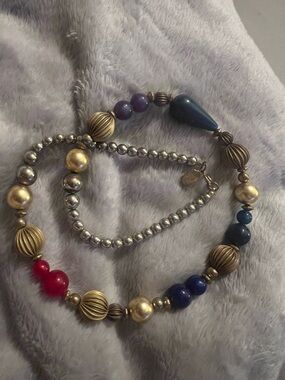 Design by Paula, Vintage Gold/Silver & Multicolor Beaded Necklace. Good cond.